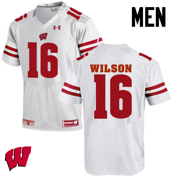 Men Wisconsin Badgers #16 Russell Wilson College Football Jerseys-White